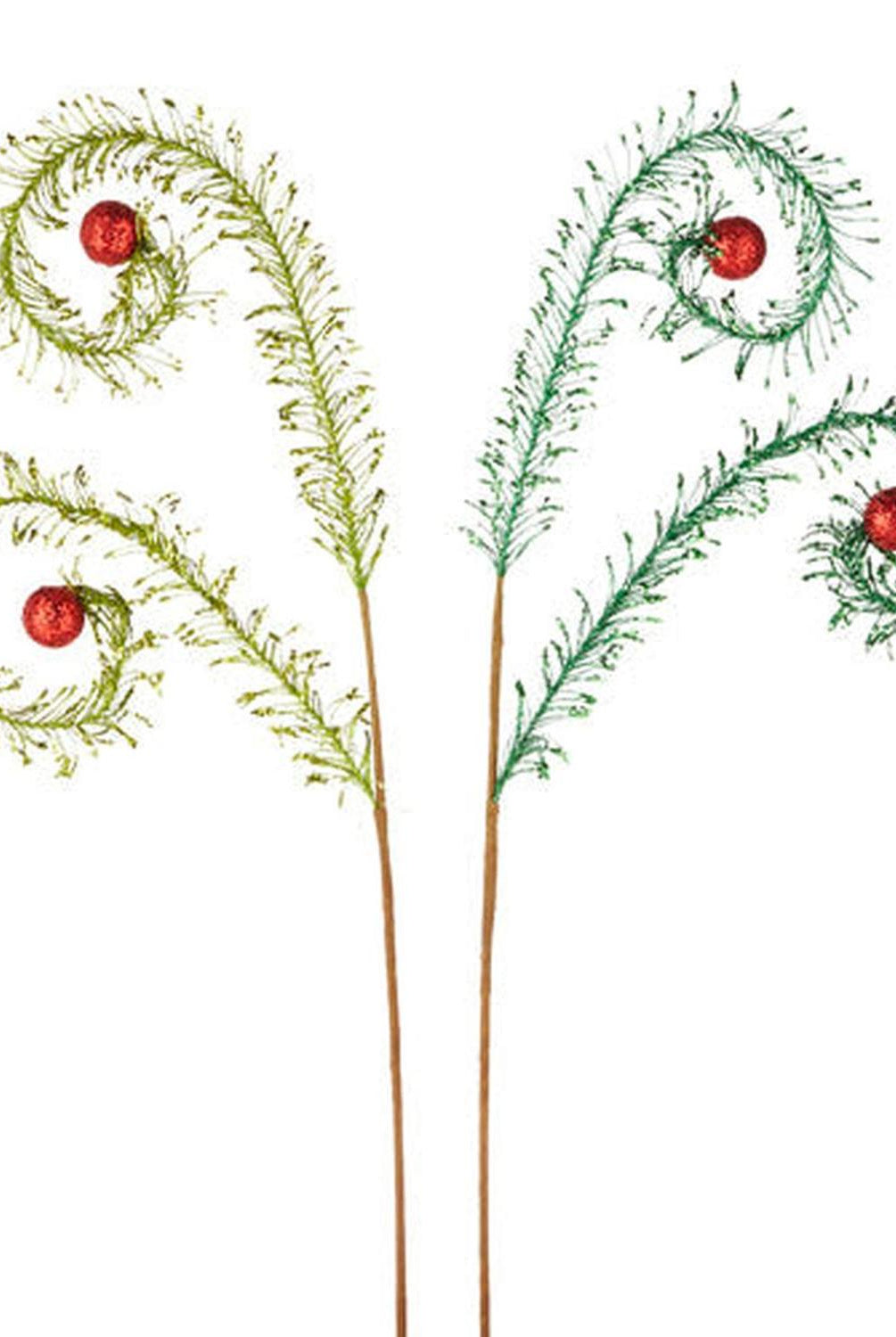 28" Glittered Feather Spray Color: Dark Green