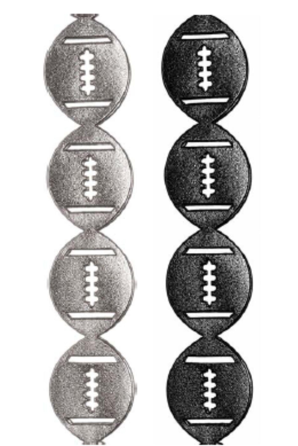 Silver and black metallic vinyl puffy football garland streamers