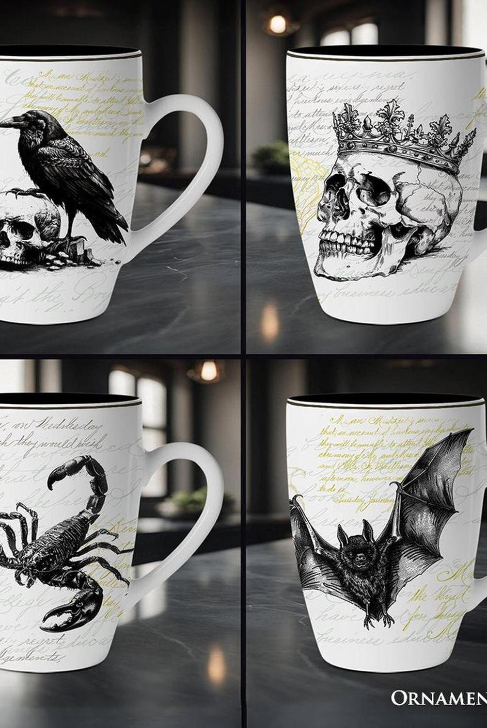 Elegant Halloween Goth Set of 4 Ceramic Mugs