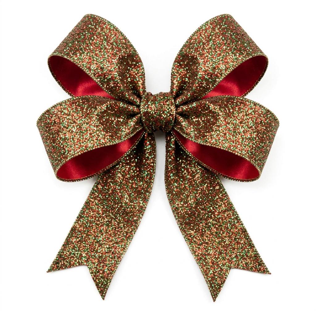 Close-up of red and green glitter wired ribbon texture