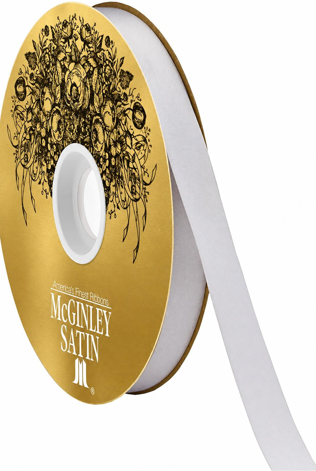 McGinley white satin lustre ribbon spool with gold core