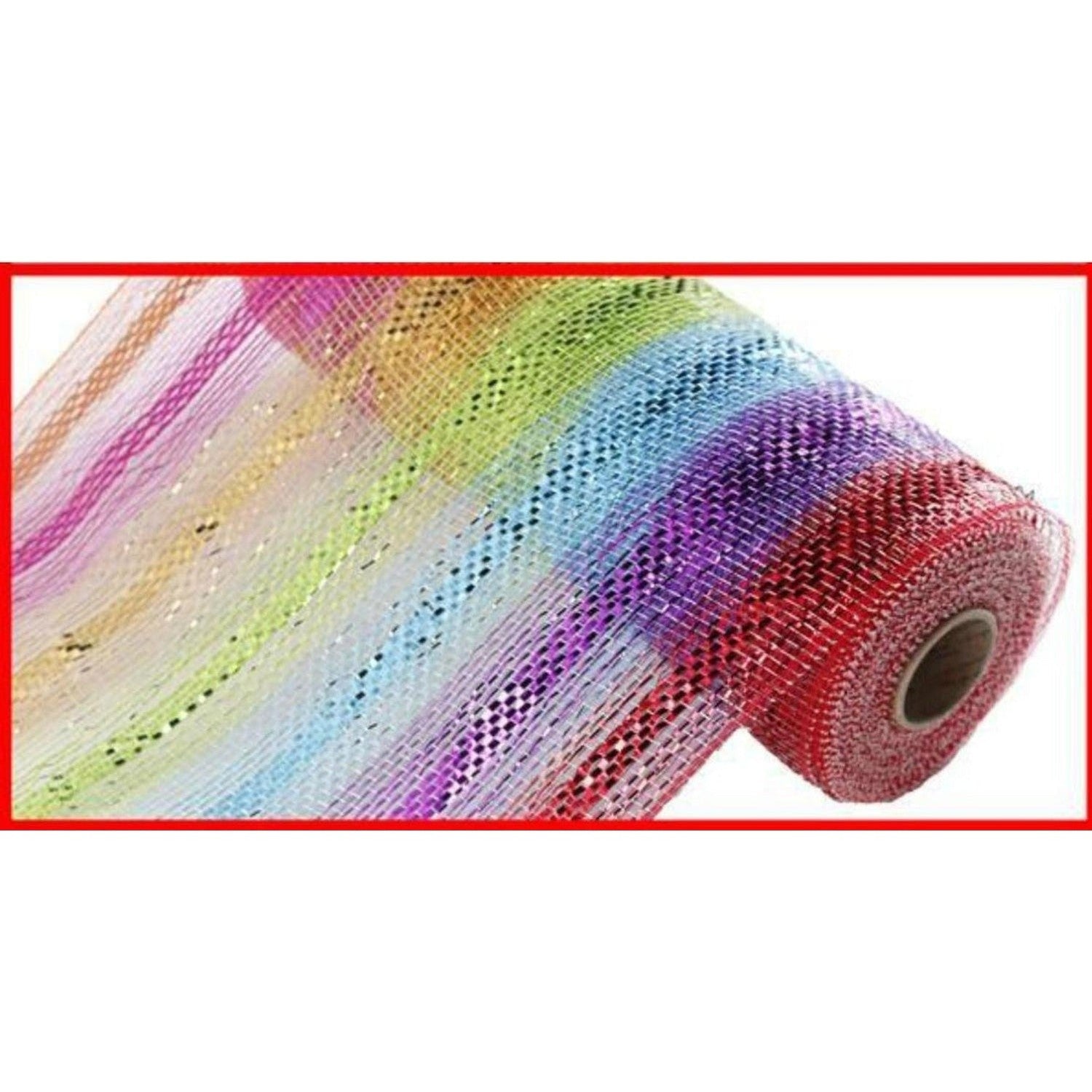 10" Metallic Stripe Mesh Ribbon: Rainbow (10 Yards)