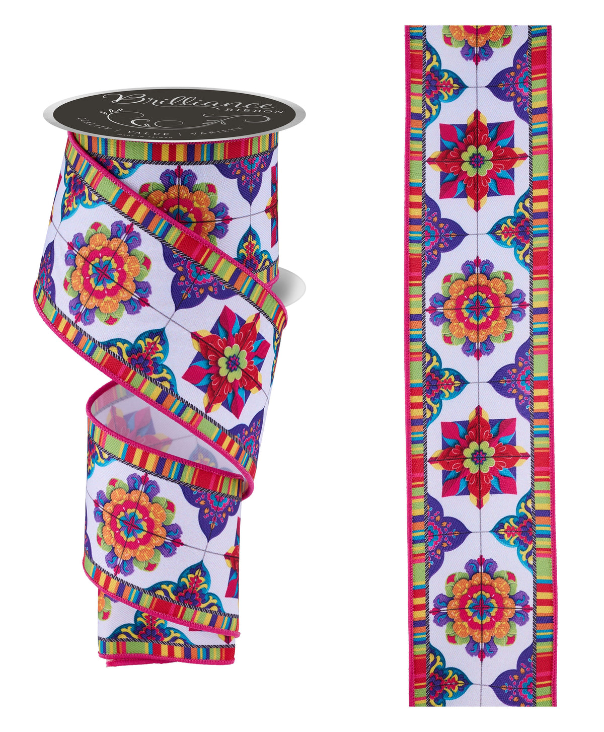 Fiesta floral wired ribbon spool and straight strip detail