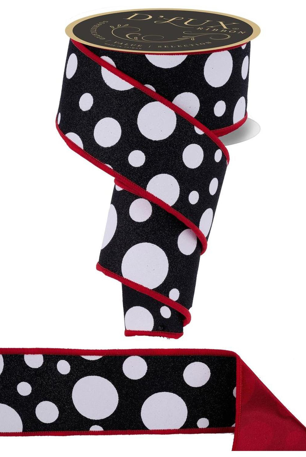 2.5 in Giant Polka Dot Fused Ribbon: Black/Red (10 Yards)