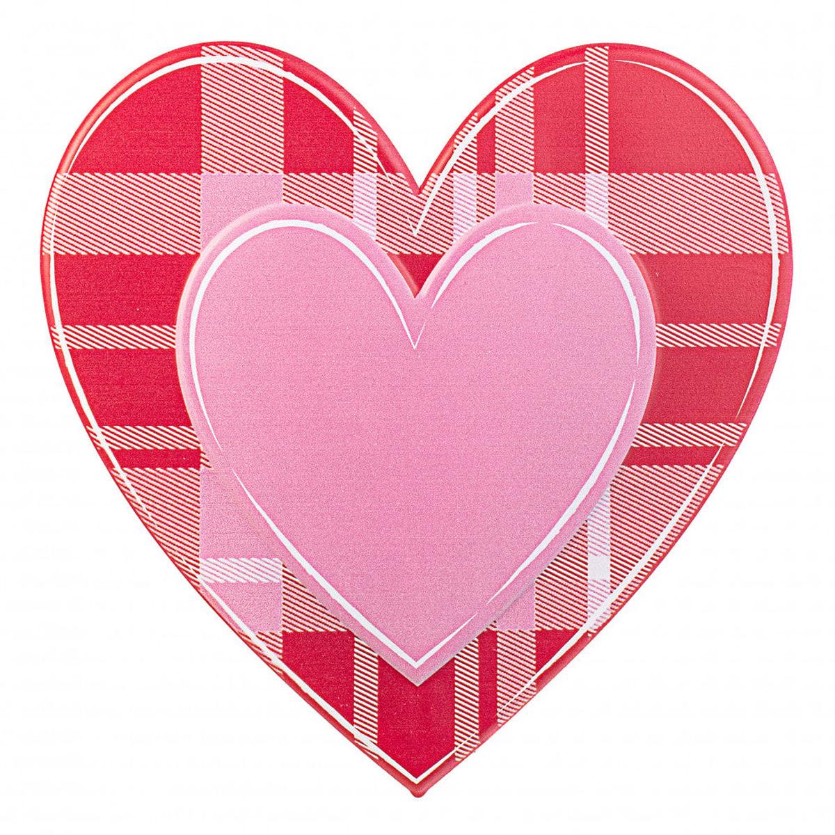 Shop For 12" Metal Embossed Heart Hanger: Red/Pink Plaid at Michelle's aDOORable Creations