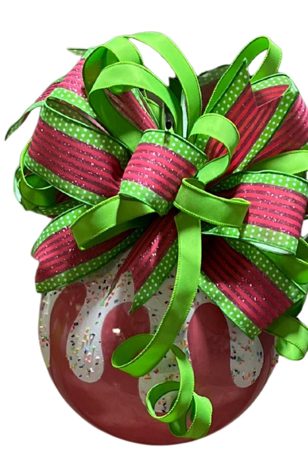10" Sprinkle Ornament Ball with Bow (Pink)