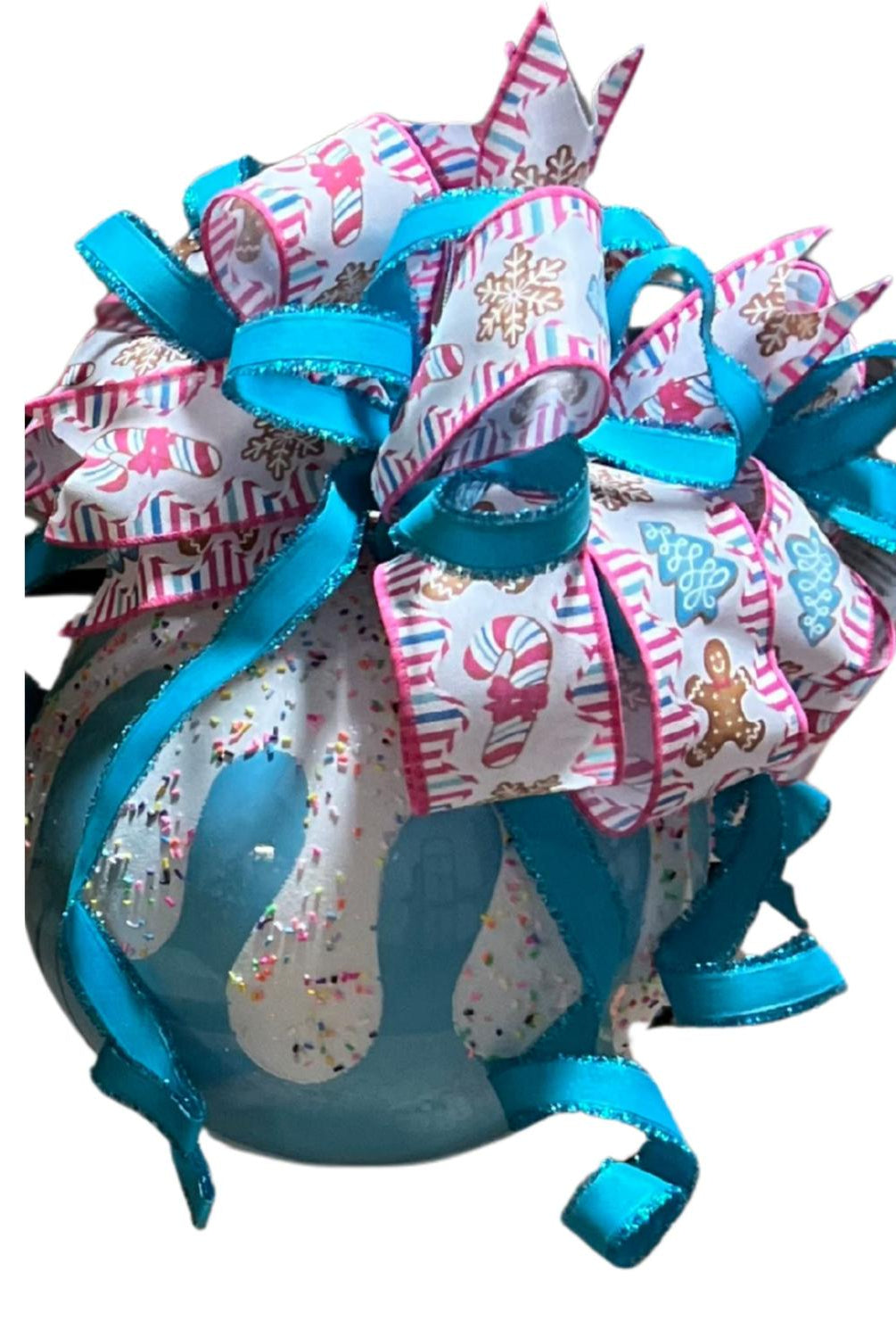 10" Sprinkle Ornament Ball with Bow (Blue)