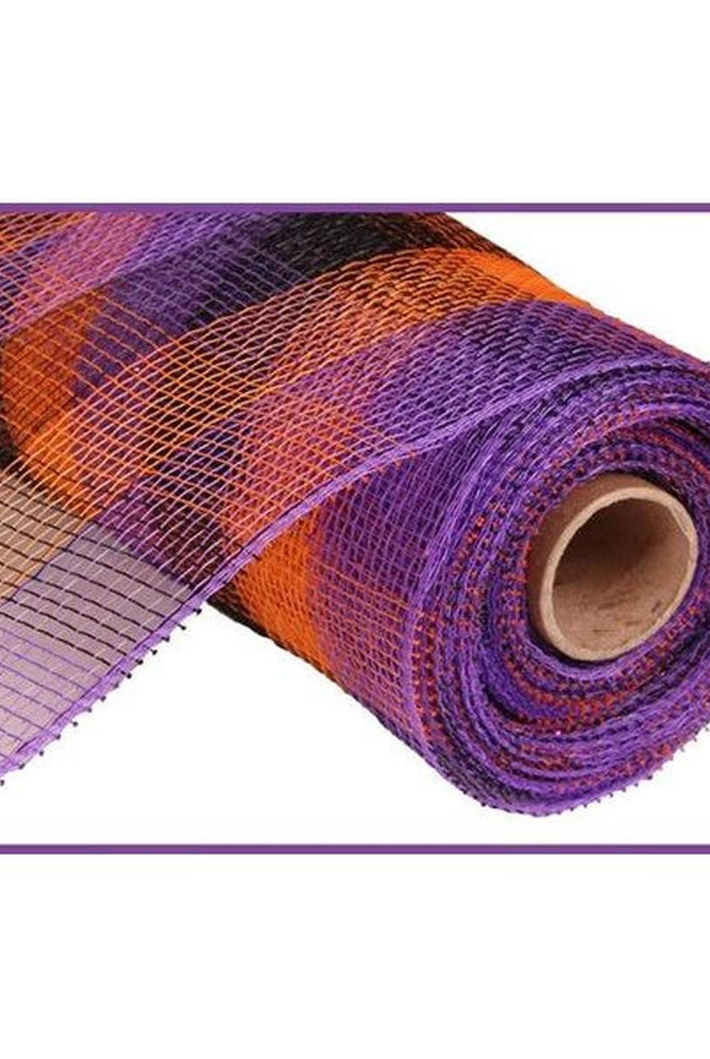 10" Metallic Orange/Black/Purple Plaid Mesh Ribbon