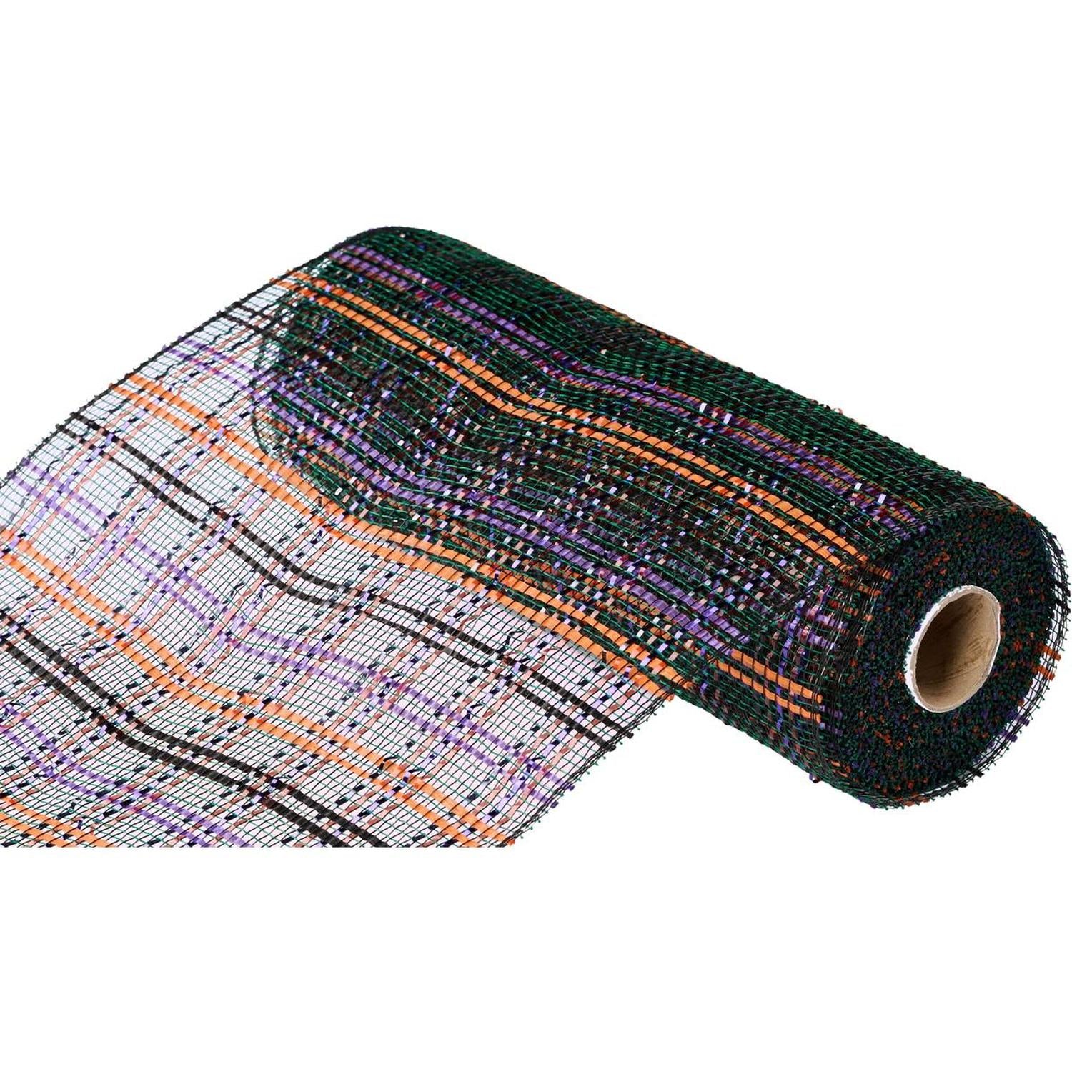 Shop For 10" Vertical Foil Plaid Mesh Ribbon: Black, Orange, Purple, Emerald at Michelle's aDOORable Creations