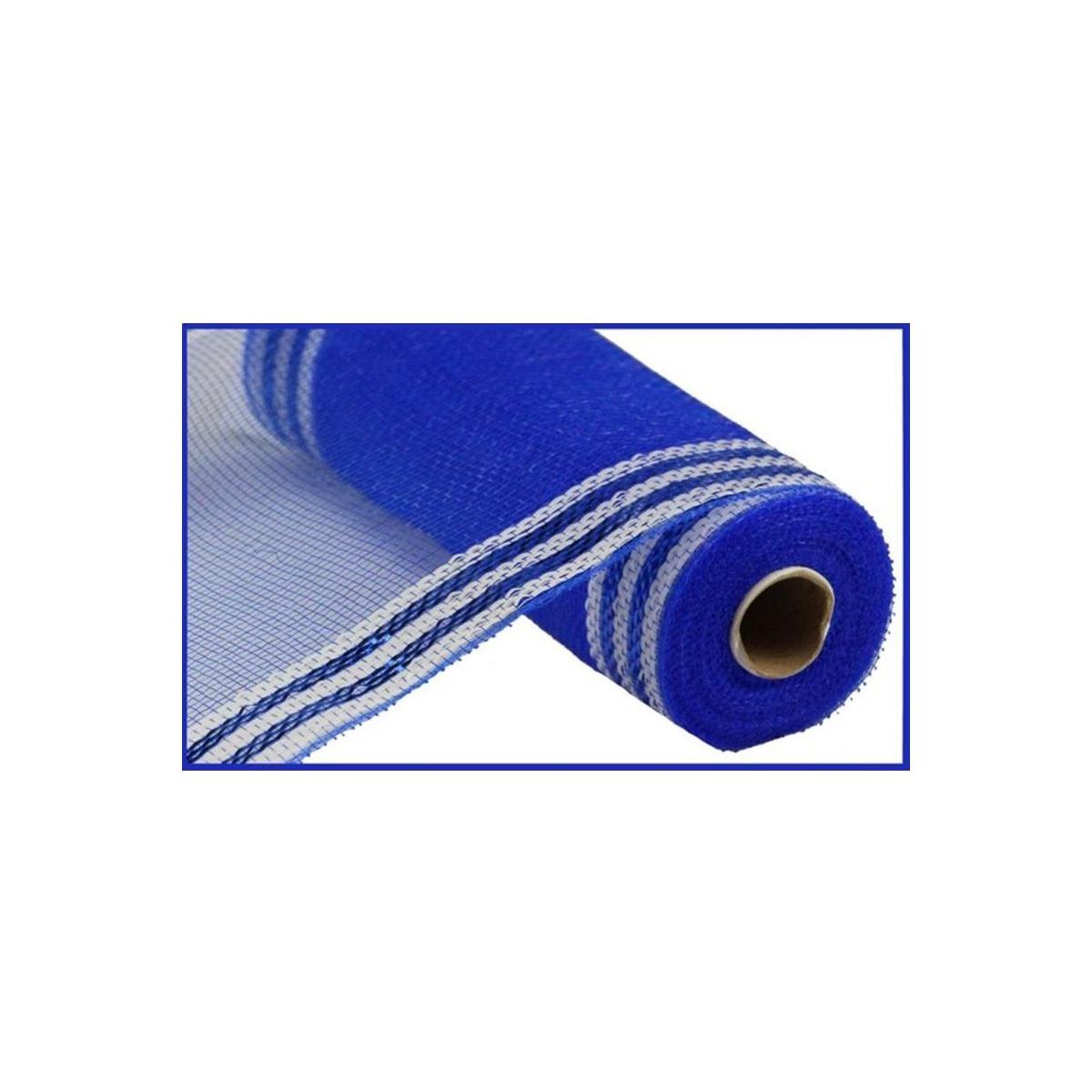 Shop For 10" Border Stripe Metallic Mesh Ribbon: Royal Blue/White (10 Yards) at Michelle's aDOORable Creations