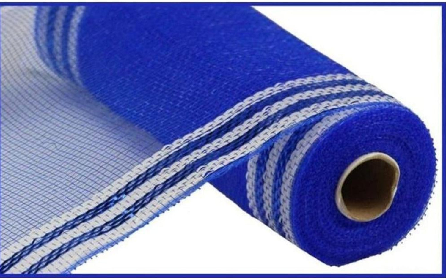 10" Border Stripe Metallic Mesh Ribbon: Royal Blue/White (10 Yards)