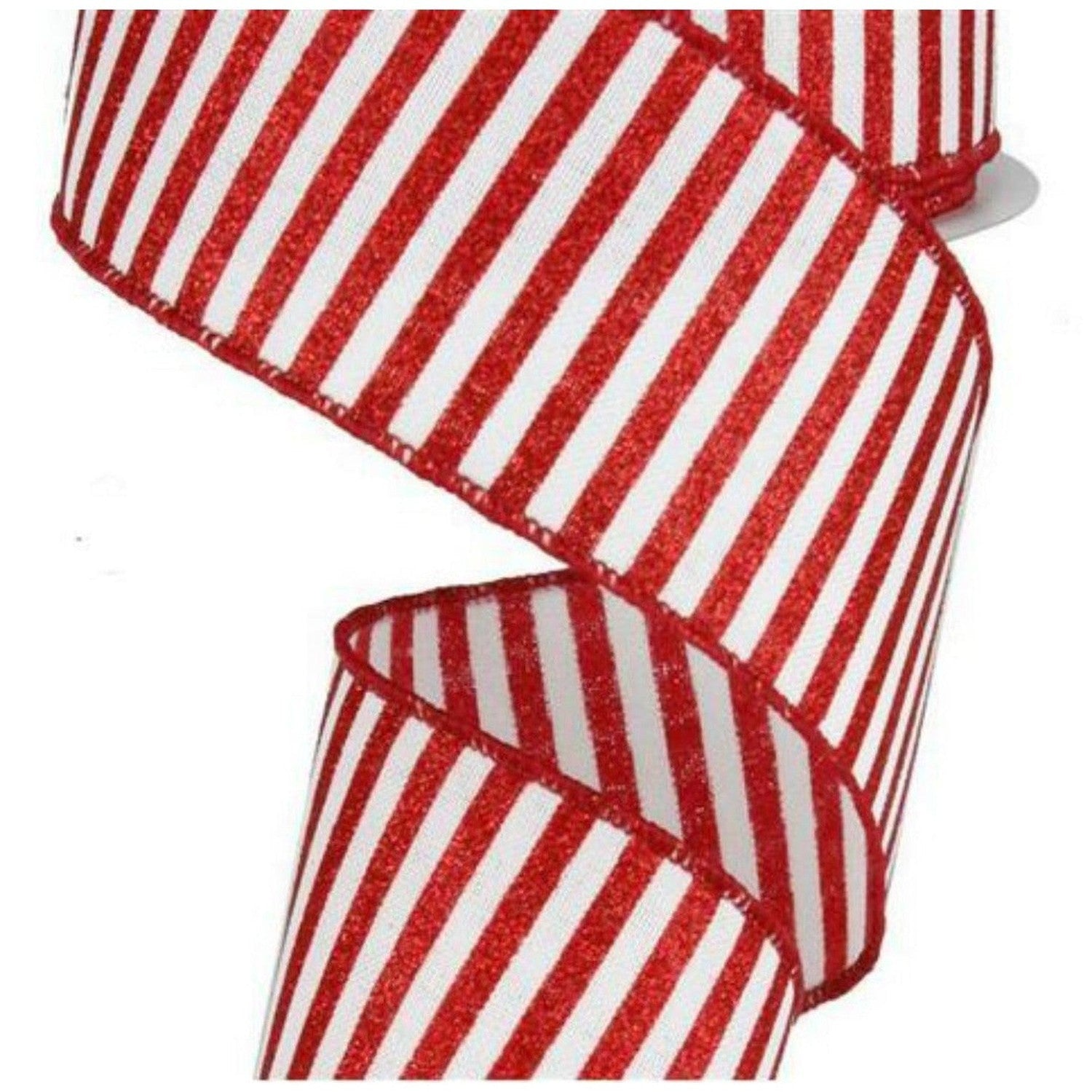 2.5" Glitter Stripe Canvas Ribbon: White & Red (10 Yards)