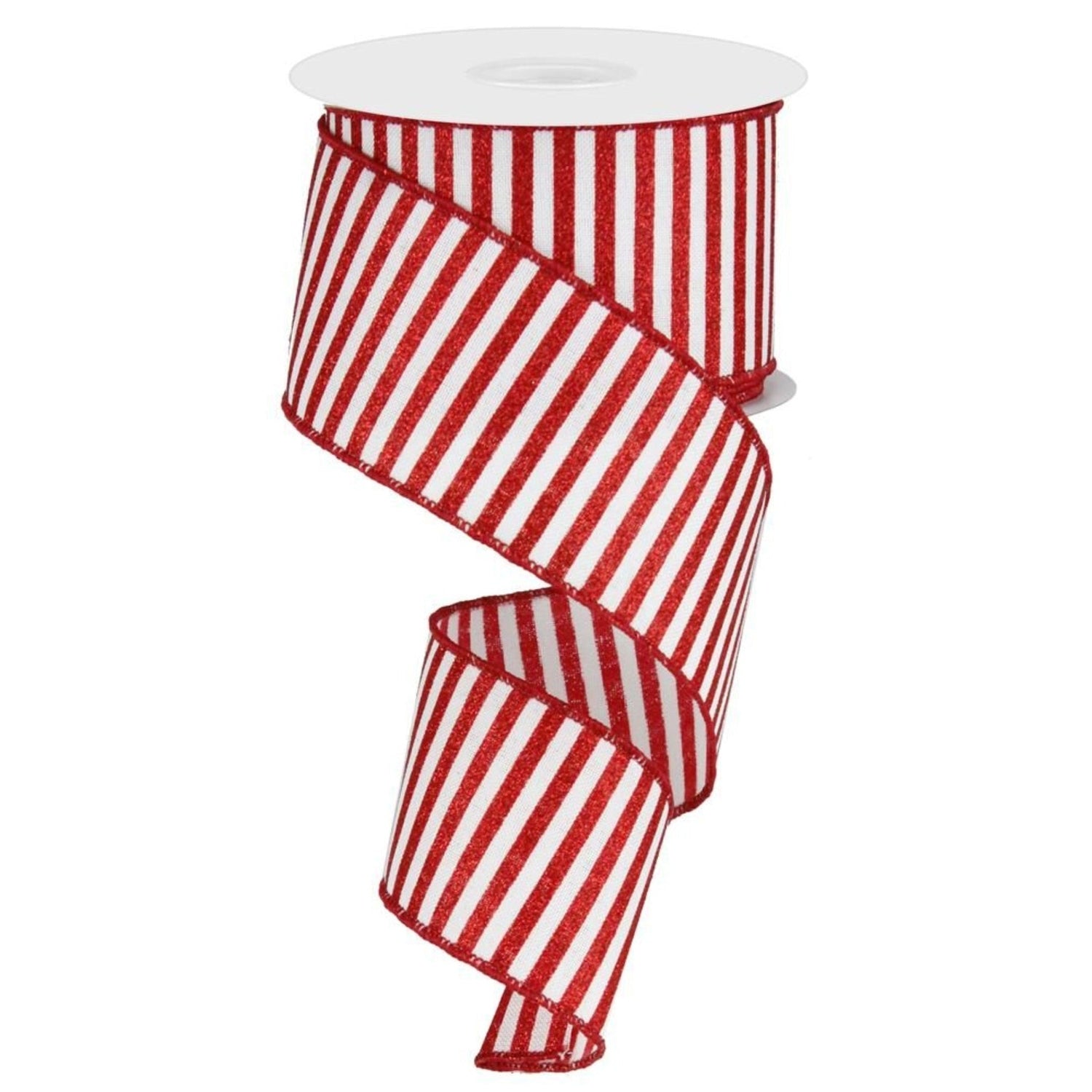 2.5" Glitter Stripe Canvas Ribbon: White & Red (10 Yards)