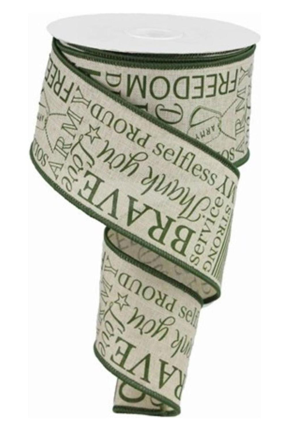 2.5" Army Ribbon: Army Green & Natural (10 Yards)