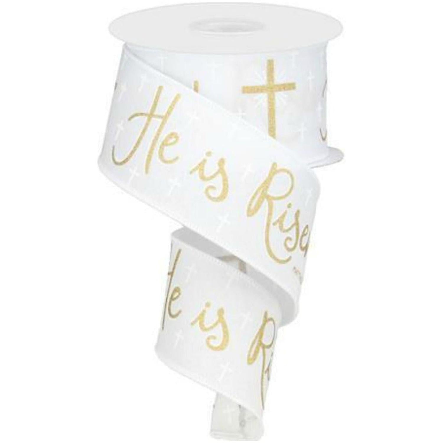 Shop For 2.5" He Is Risen Ribbon: White (10 Yards) at Michelle's aDOORable Creations