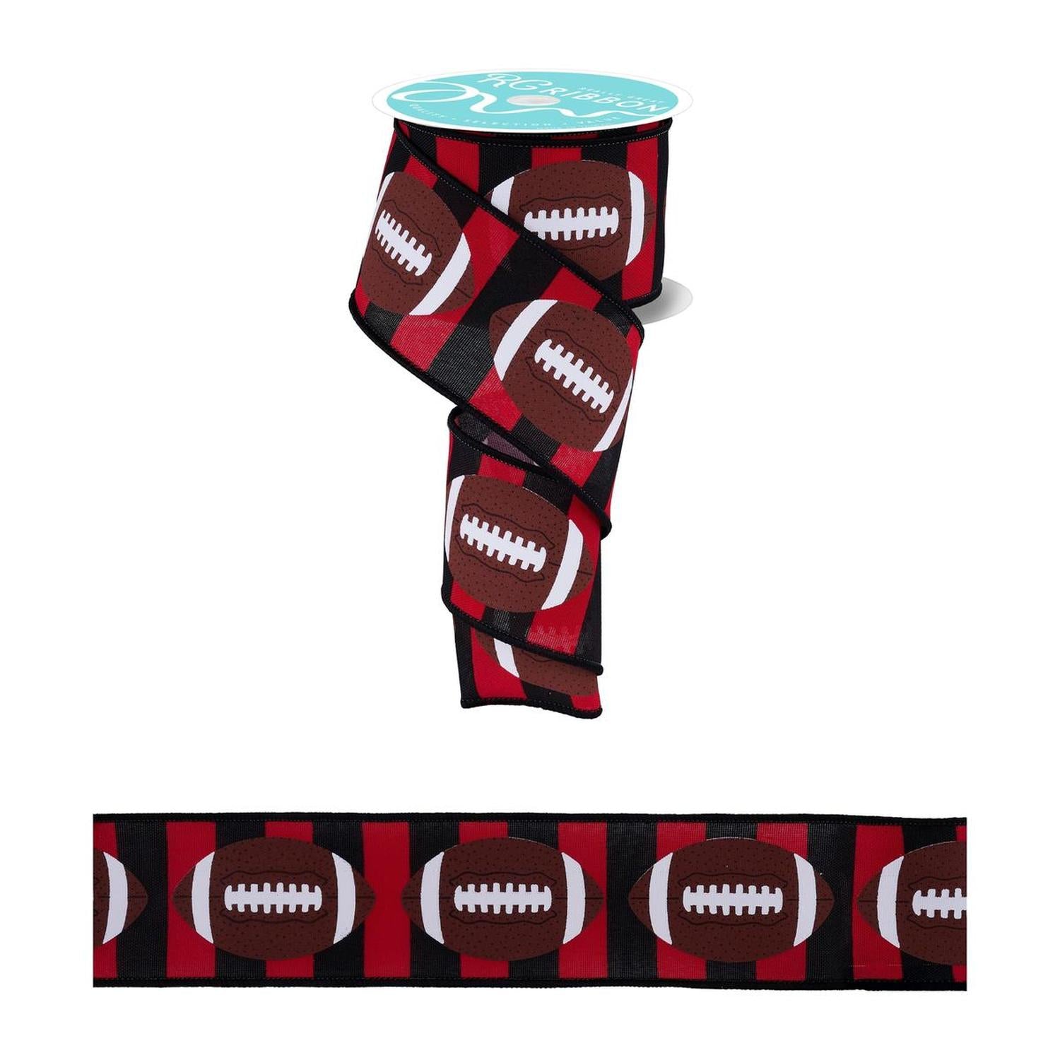 2.5" Footballs on Royal Ribbon: Red/Black (10 Yards)