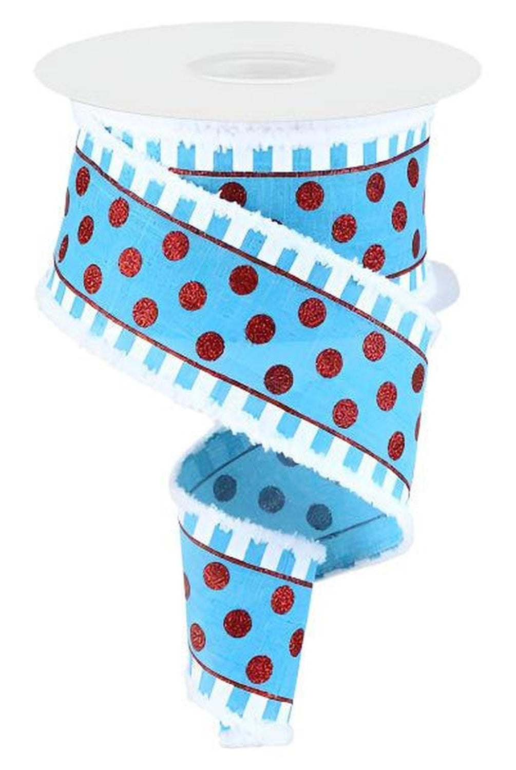 2.5" Glitter Stripes Polka Dot Drift Edge Ribbon: Turquoise & Red (10 Yards)