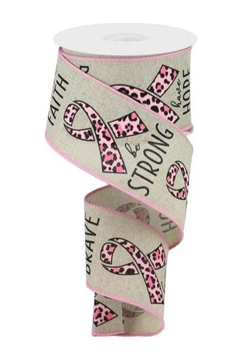 Shop For 2.5" Breast Cancer Leopard Ribbon: Lt Natural (10 Yards) at Michelle's aDOORable Creations