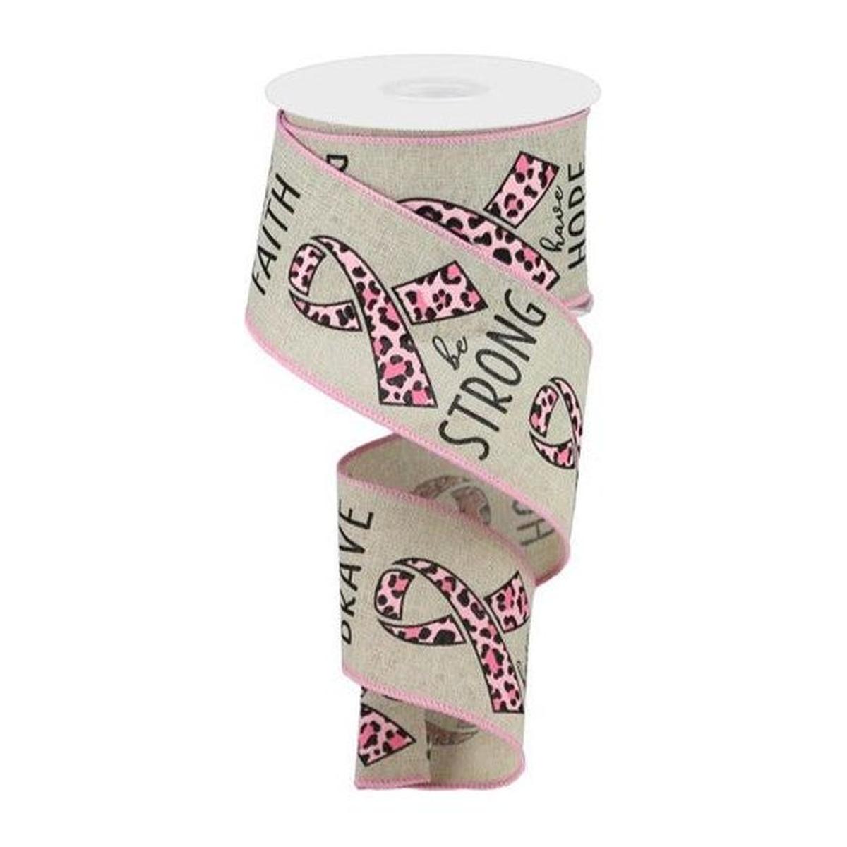 Shop For 2.5" Breast Cancer Leopard Ribbon: Lt Natural (10 Yards) at Michelle's aDOORable Creations