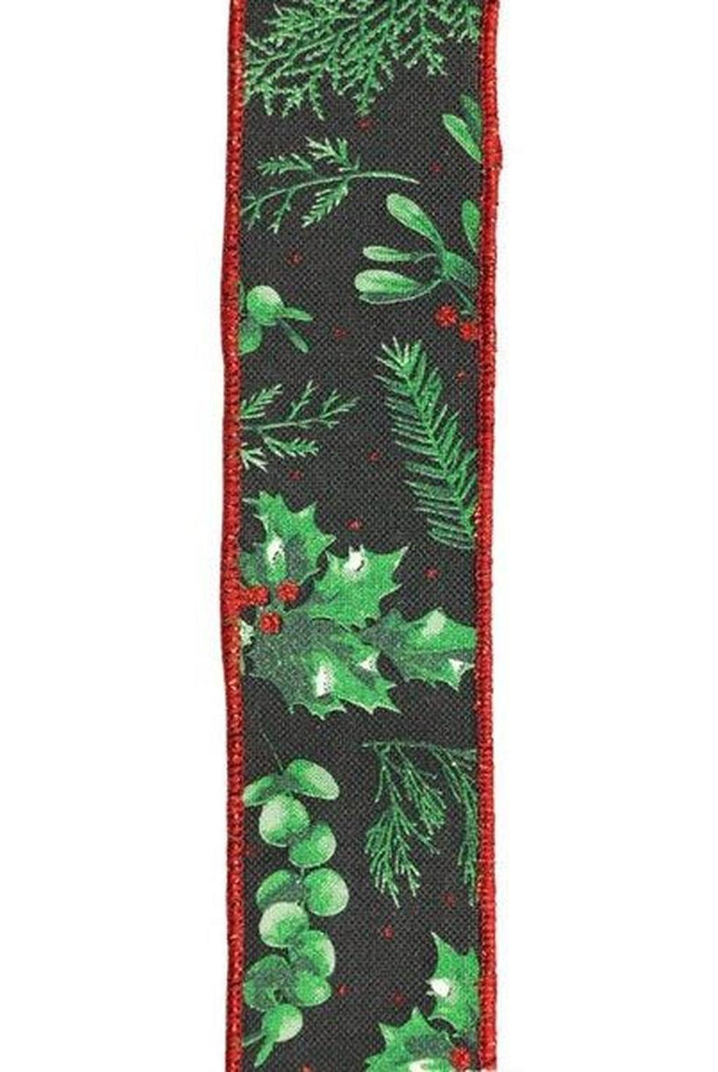 1.5" Winter Foliage Ribbon: Green (10 Yards)