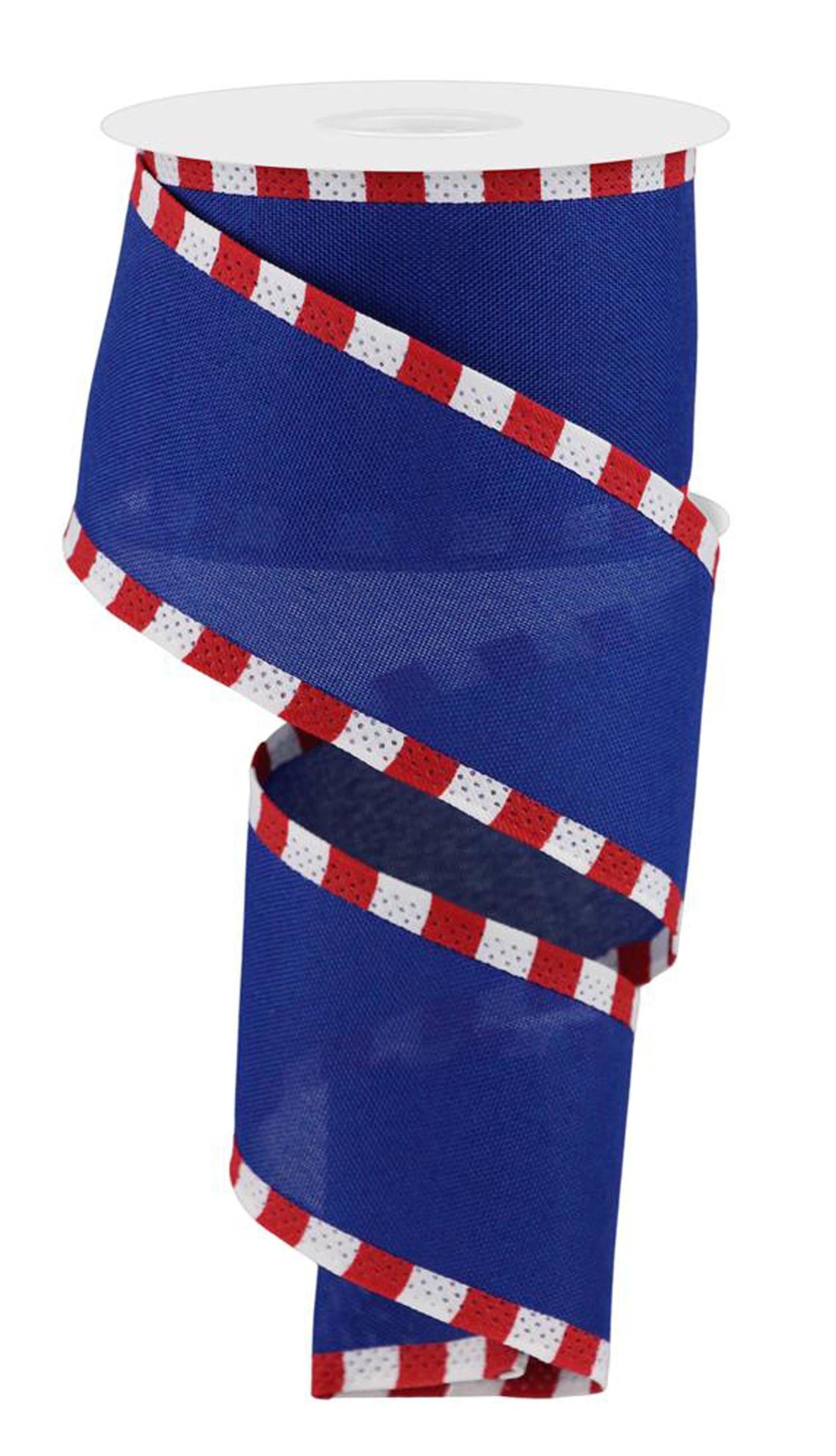 2.5" Faux Royal Burlap/Stripe Edge Ribbon: Royal Blue (10 Yards)