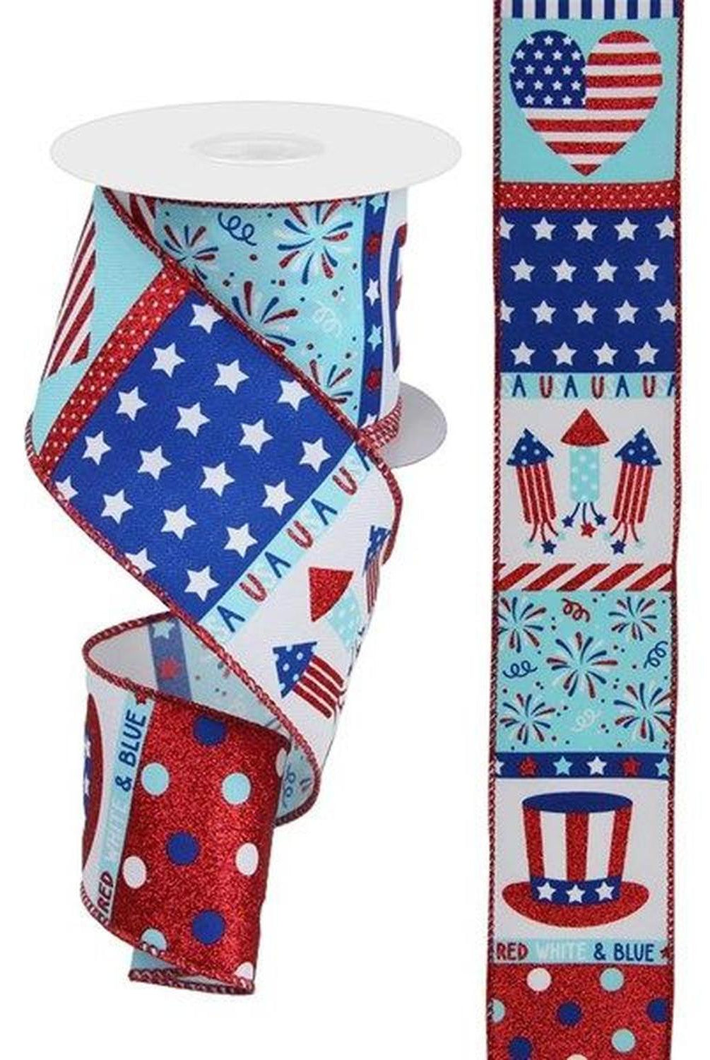 2.5" Patriotic Block Ribbon: White (10 Yards)