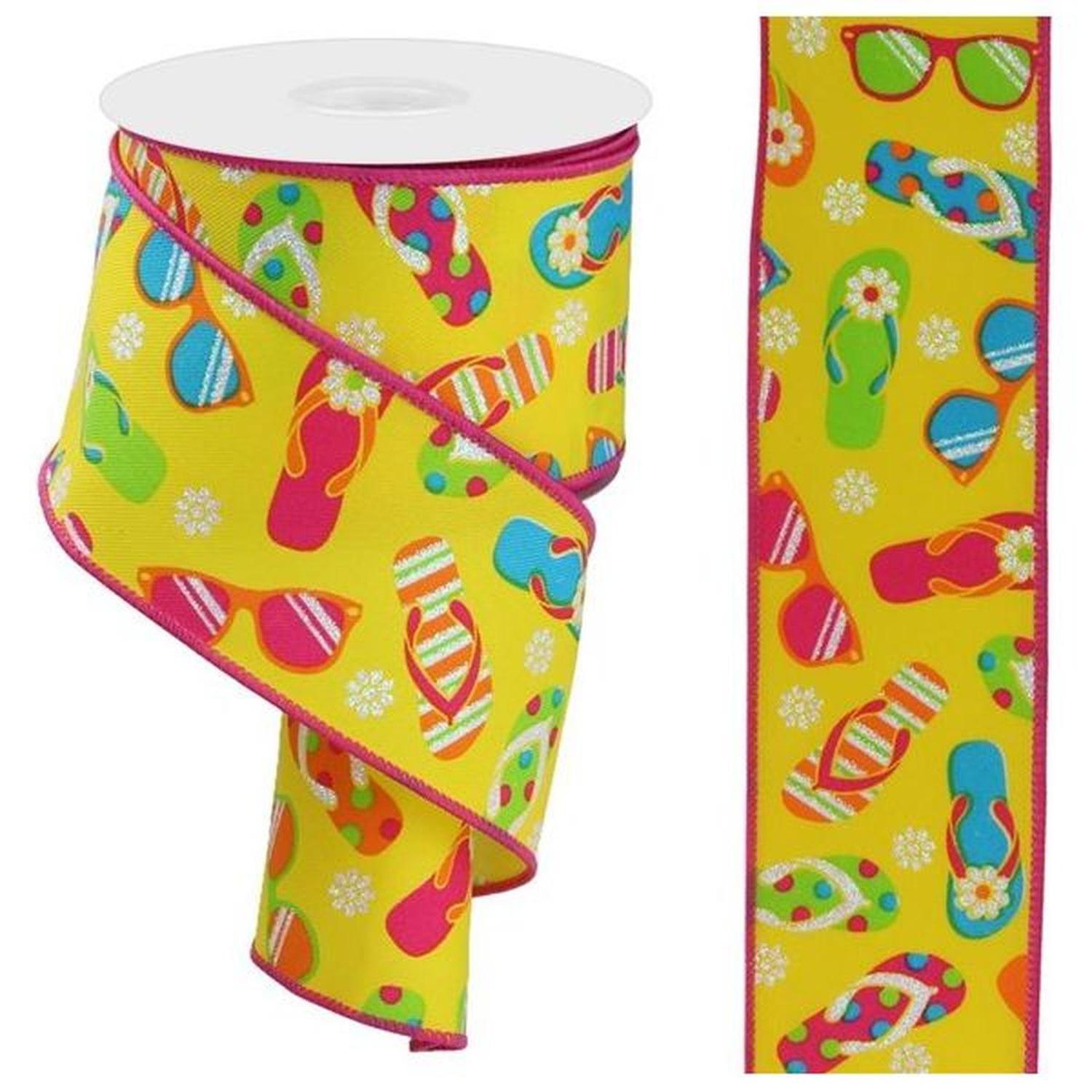 2.5" Flip Flop and Sunglasses Ribbon: Yellow (10 Yard)