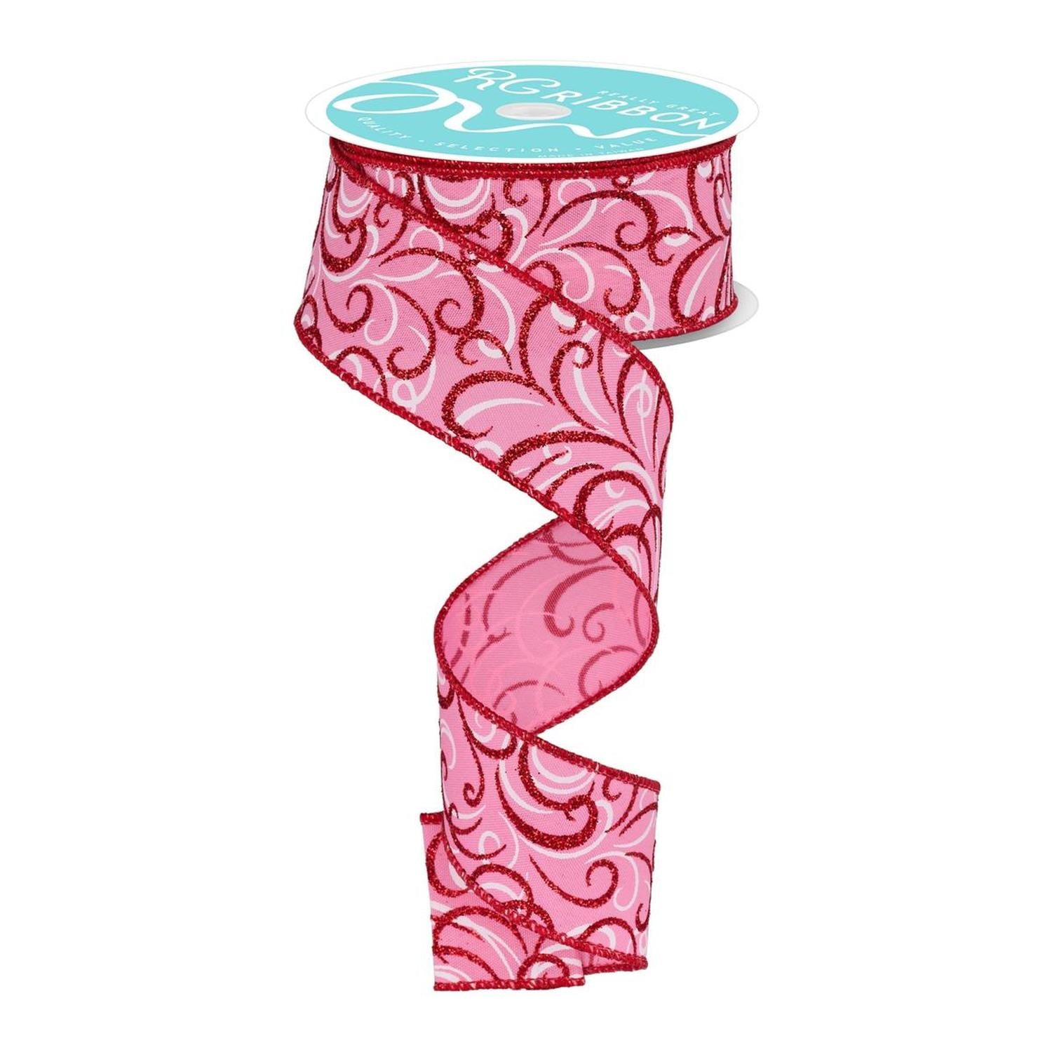 1.5" Multi Swirls Glitter Ribbon: Pink/Red (10 Yard)