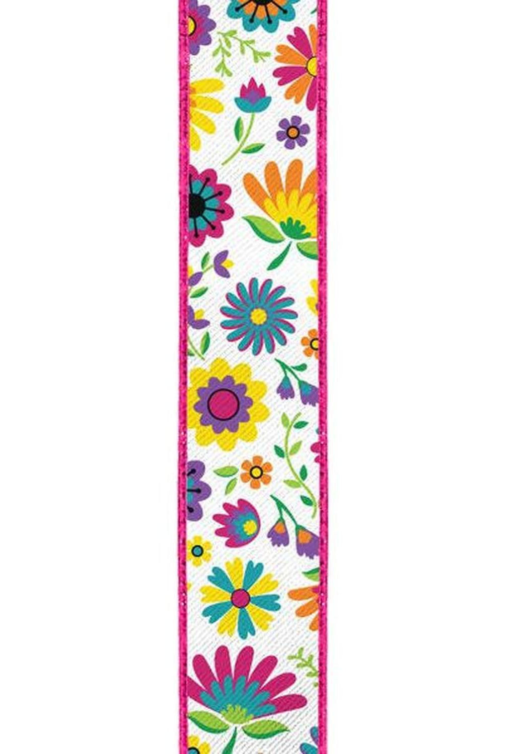 1.5" Fiesta Florals Ribbon: White (10 Yards)