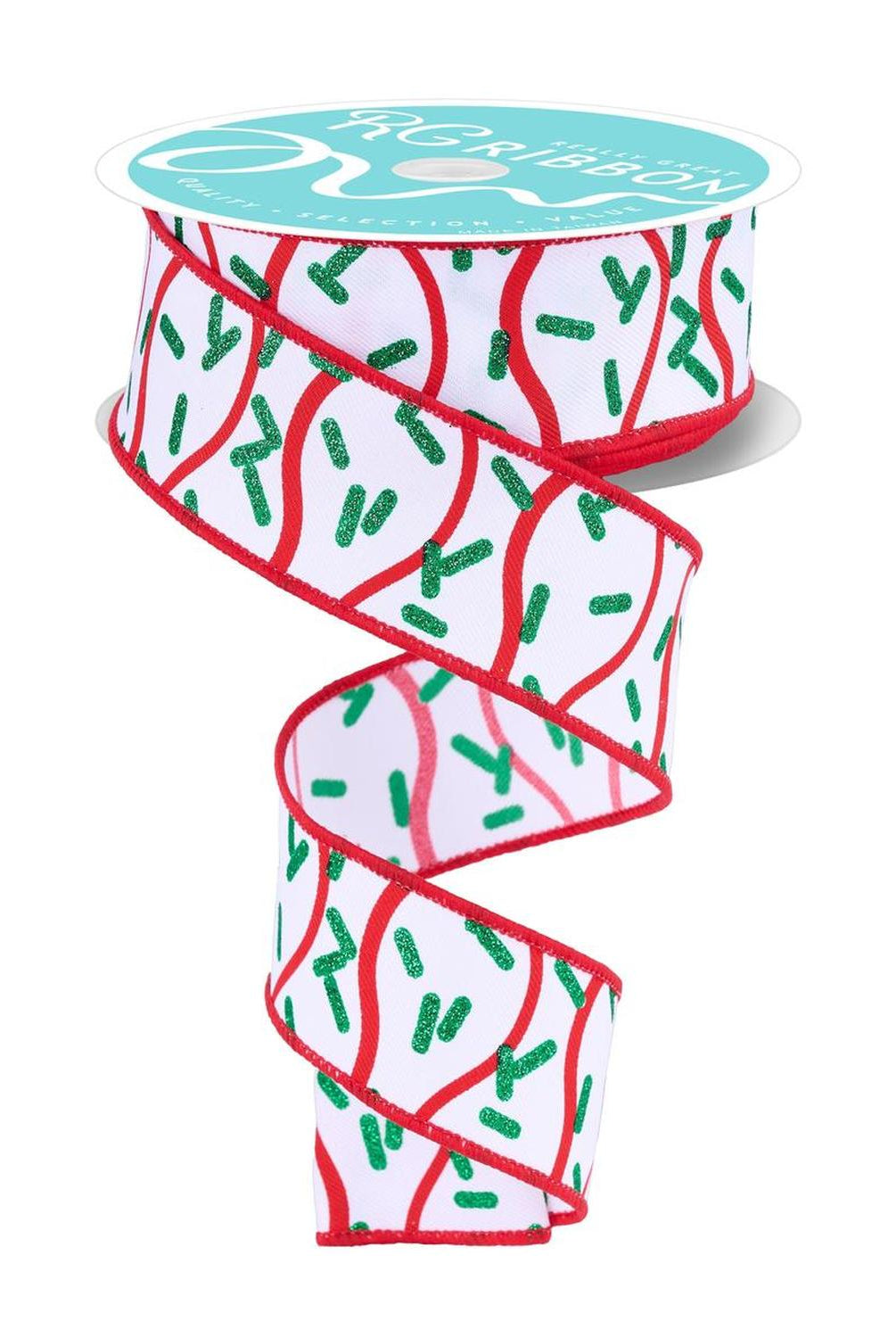 1.5" Wavy Stripe Glitter Sprinkle Ribbon: White (10 Yards)