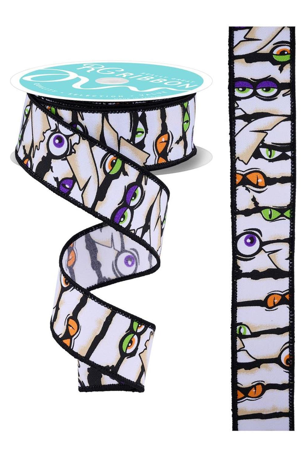1.5" Mummy Eyes Ribbon: White (10 Yards)