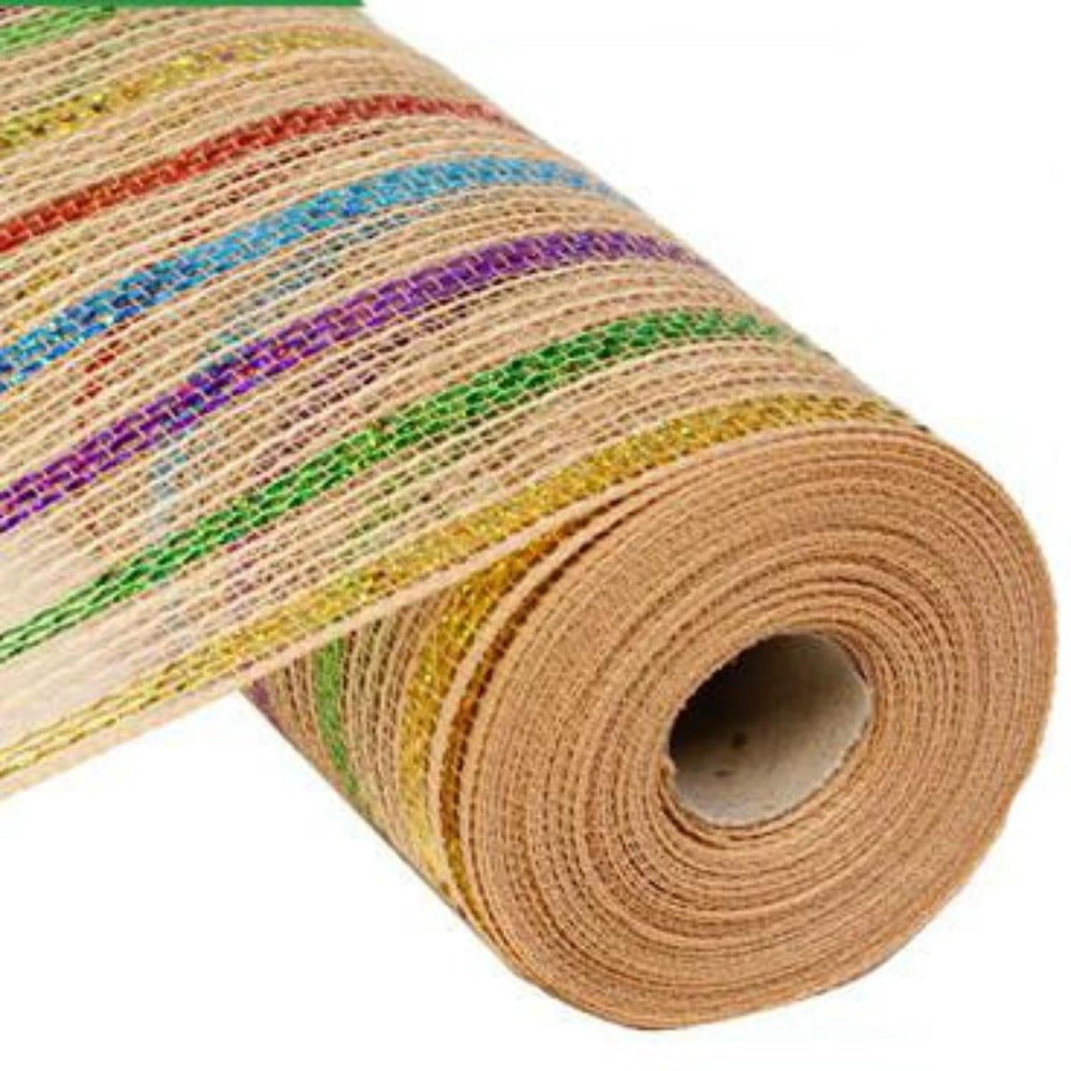 Shop For 10" Poly Jute Mesh Ribbon: Laser Multi Color Stripe at Michelle's aDOORable Creations