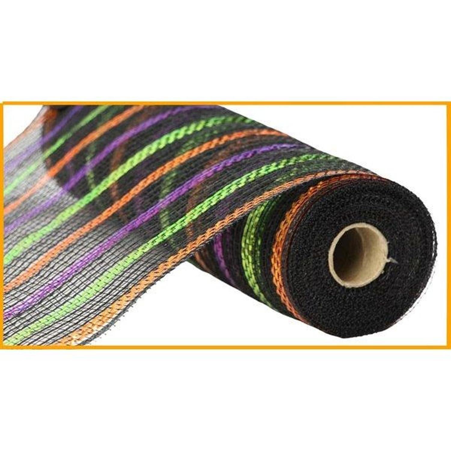 Shop For 10.5" Metallic Poly Faux Jute Mesh Ribbon: Black/Orange/Purple/Lime (10 Yards) at Michelle's aDOORable Creations