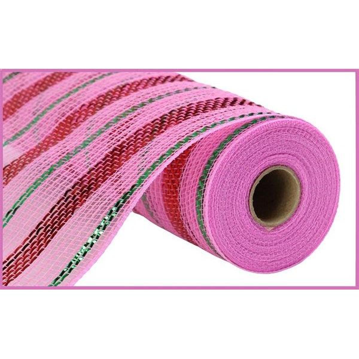 Shop For 10.25" Poly Faux Jute Metallic Mesh Ribbon: Lt Pink/Red/Emerald (10 Yards) at Michelle's aDOORable Creations
