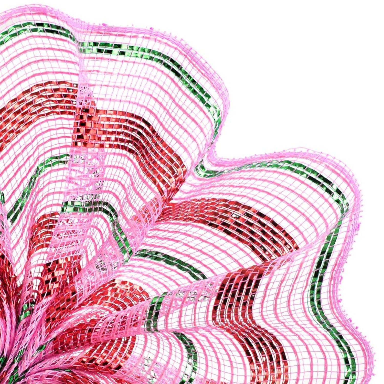 10.25" Poly Faux Jute Metallic Mesh Ribbon: Lt Pink/Red/Emerald (10 Yards)