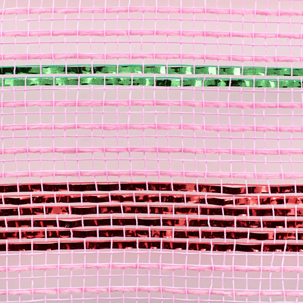 Shop For 10.25" Poly Faux Jute Metallic Mesh Ribbon: Lt Pink/Red/Emerald (10 Yards) at Michelle's aDOORable Creations