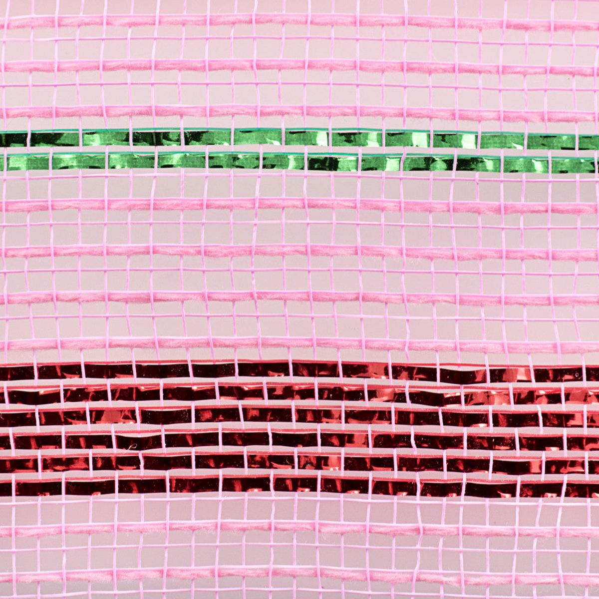 Shop For 10.25" Poly Faux Jute Metallic Mesh Ribbon: Lt Pink/Red/Emerald (10 Yards) at Michelle's aDOORable Creations