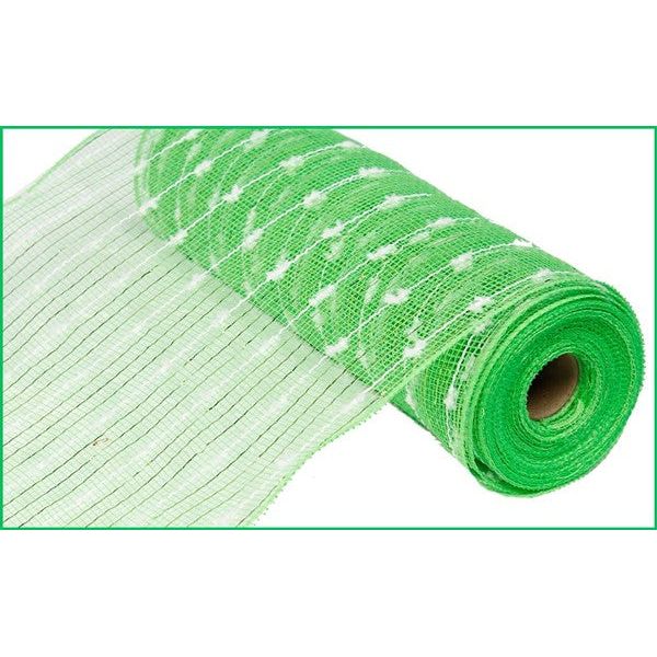 Shop For 10.5" Metallic Cotton Ball Mesh Ribbon: Lime Green/White (10 Yards) at Michelle's aDOORable Creations