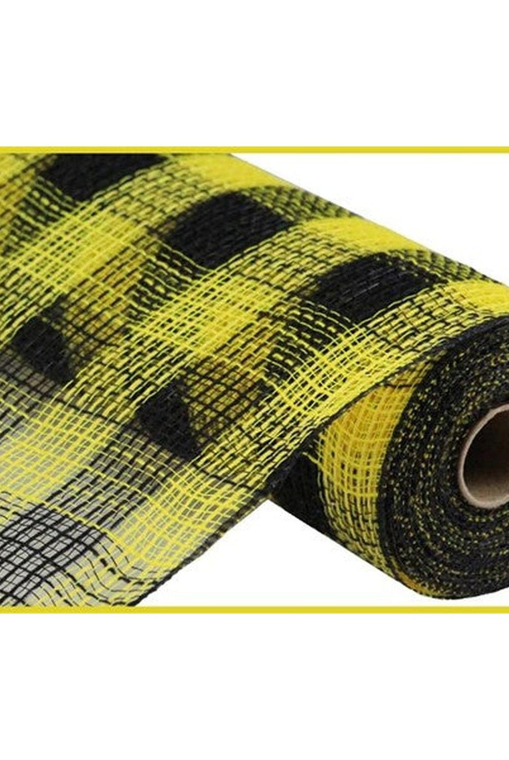 10" Small Check Fabric Mesh Ribbon: Black & Yellow (10 Yards)