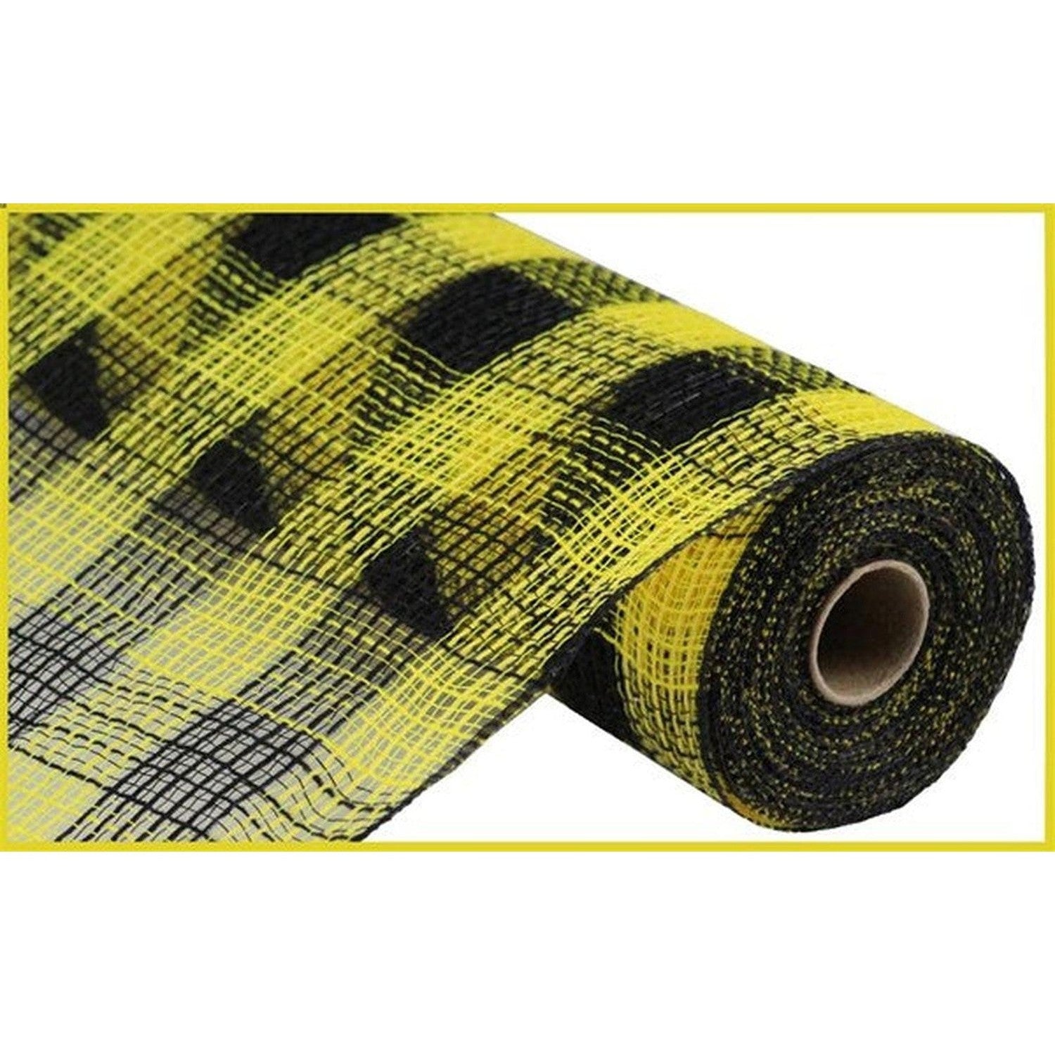 10" Small Check Fabric Mesh Ribbon: Black & Yellow (10 Yards)