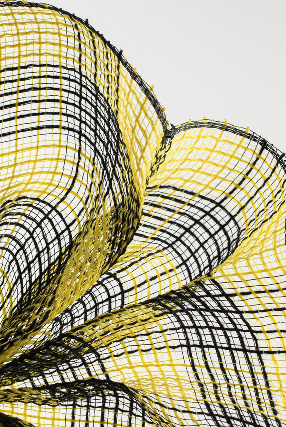 10" Small Check Fabric Mesh Ribbon: Black & Yellow (10 Yards)