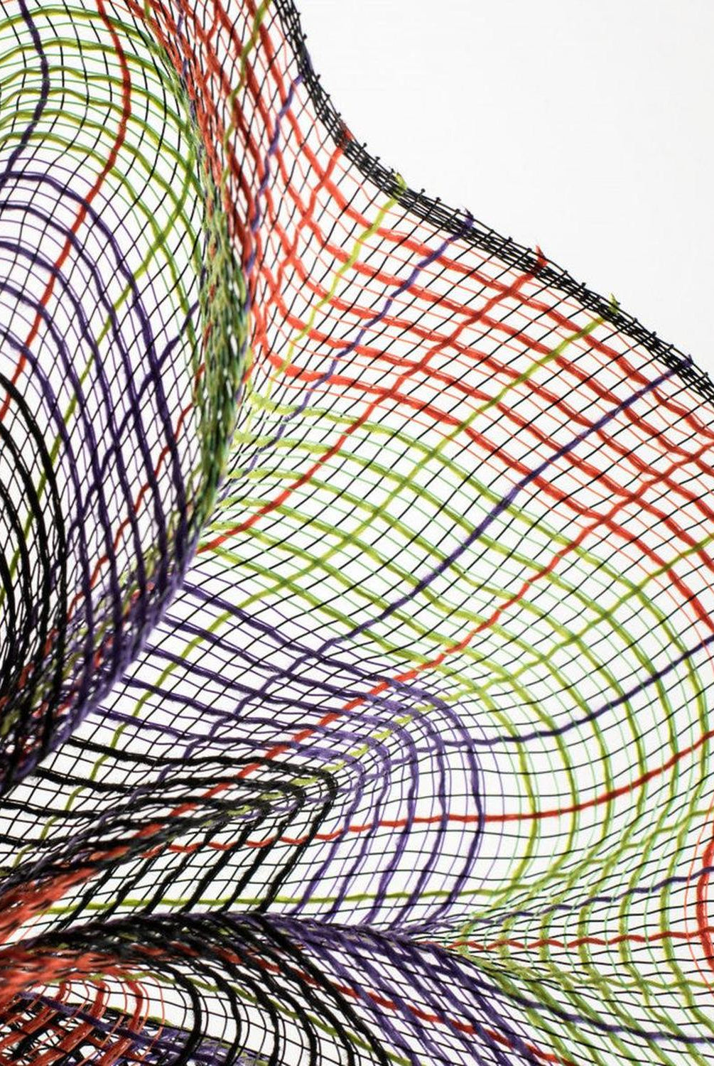 10.5" Faux Jute Wide Stripe Mesh Ribbon: Orange/Purple/Green/Black (10 Yards)