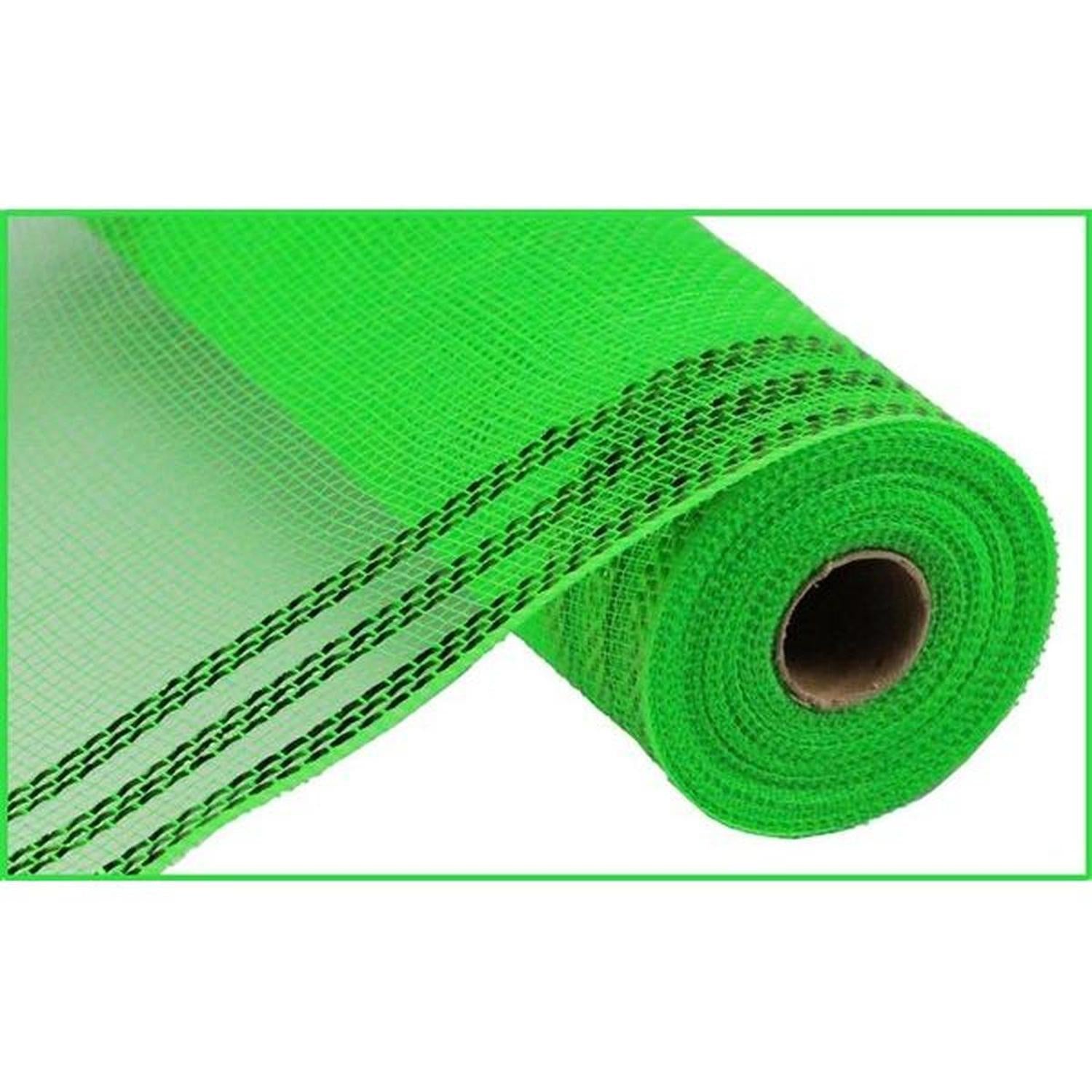 10.5" Border Stripe Metallic Mesh Ribbon: Lime Green (10 Yards)