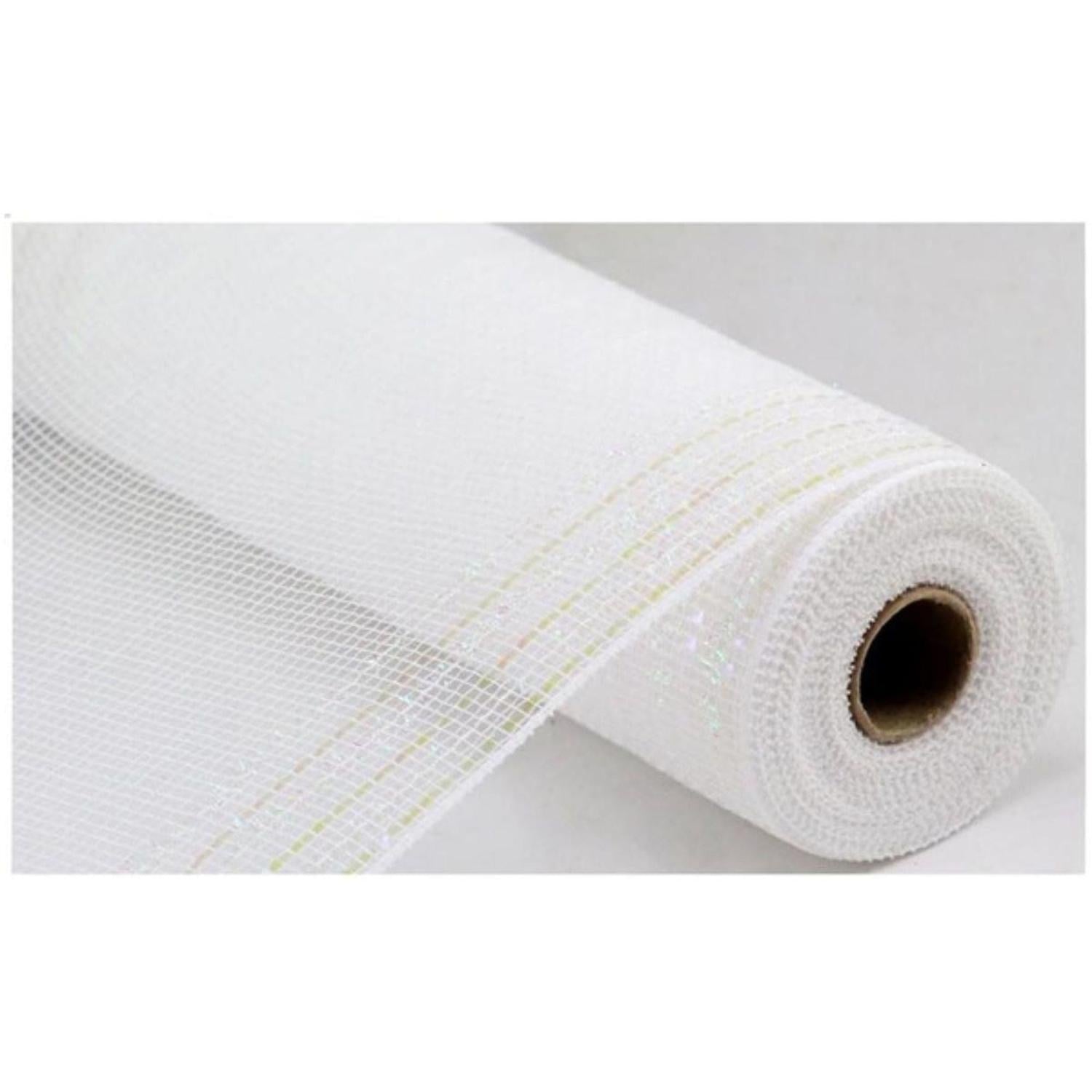 Shop For 10" Tinsel Border Stripe Mesh Ribbon: White (10 Yards) at Michelle's aDOORable Creations