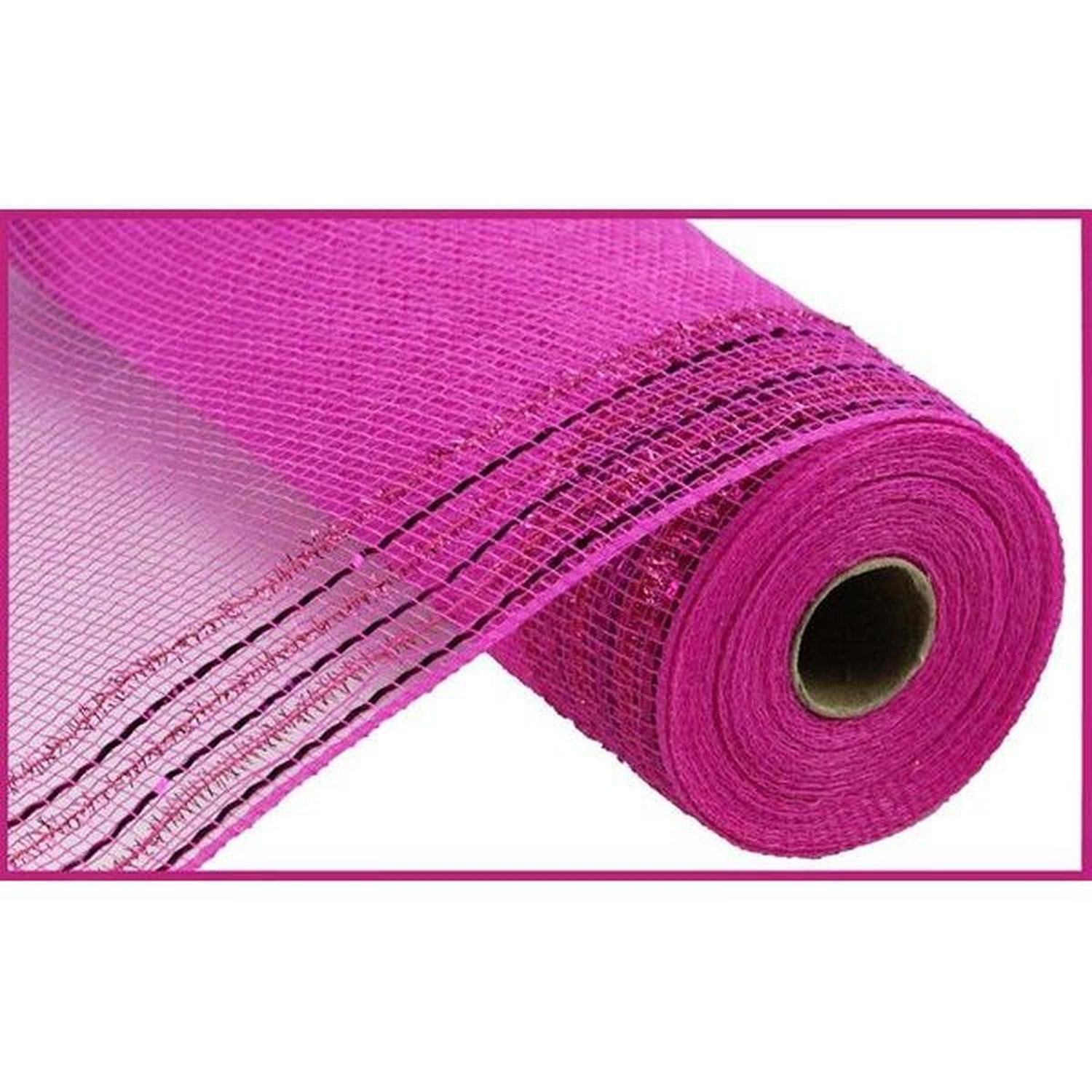 Shop For 10" Border Stripe Tinsel Metallic Mesh Ribbon: Hot Pink (10 Yards) at Michelle's aDOORable Creations