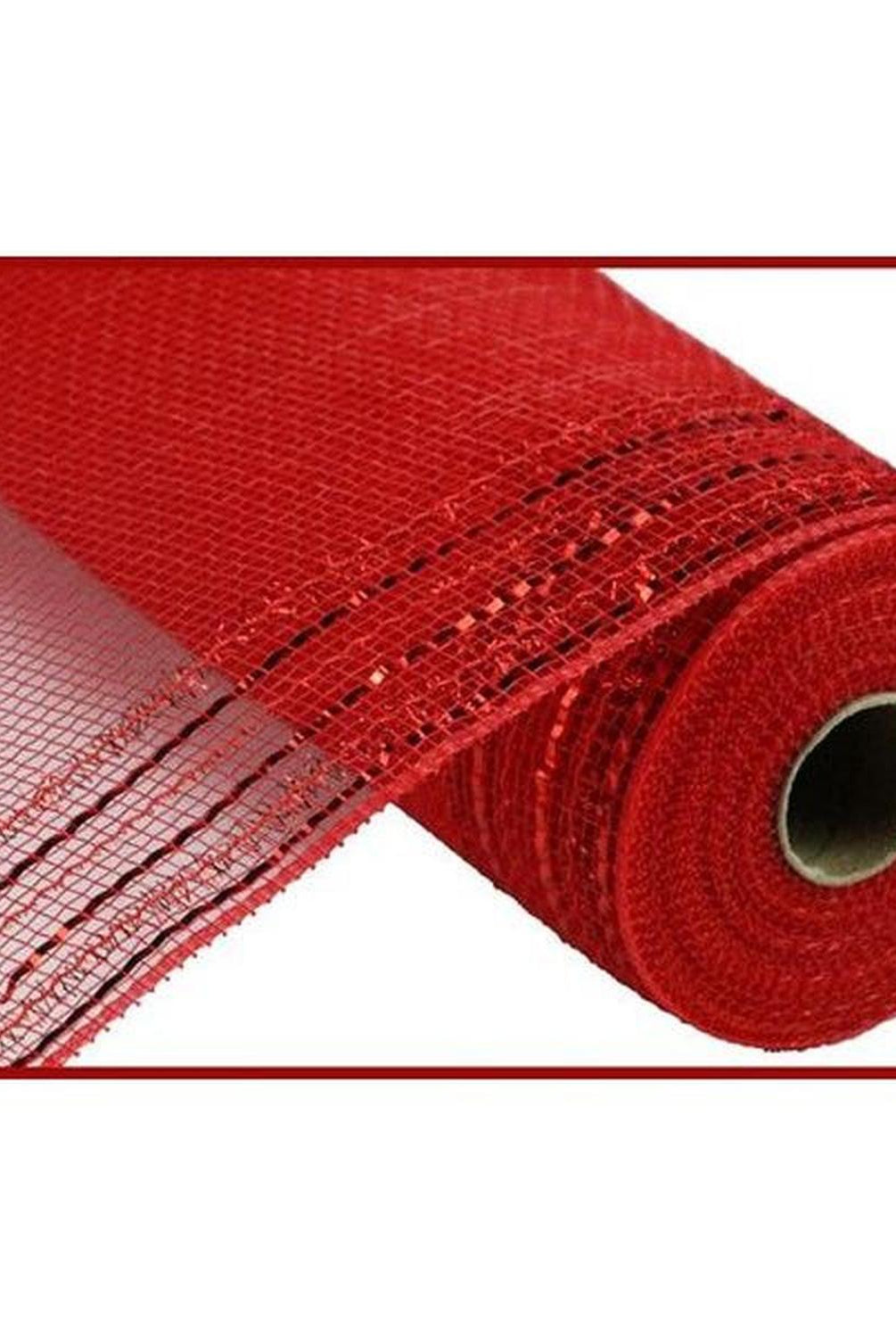10" Border Stripe Tinsel Metallic Mesh Ribbon: Red (10 Yards)