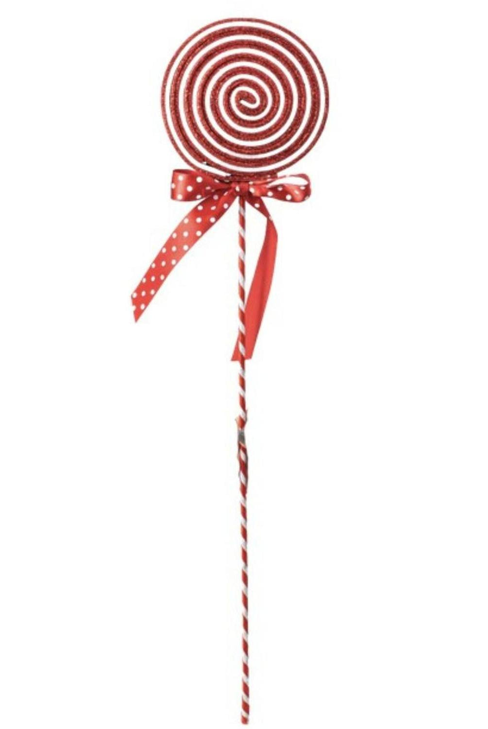 22" Glitter Lollipop Bow Pick: Red & White
