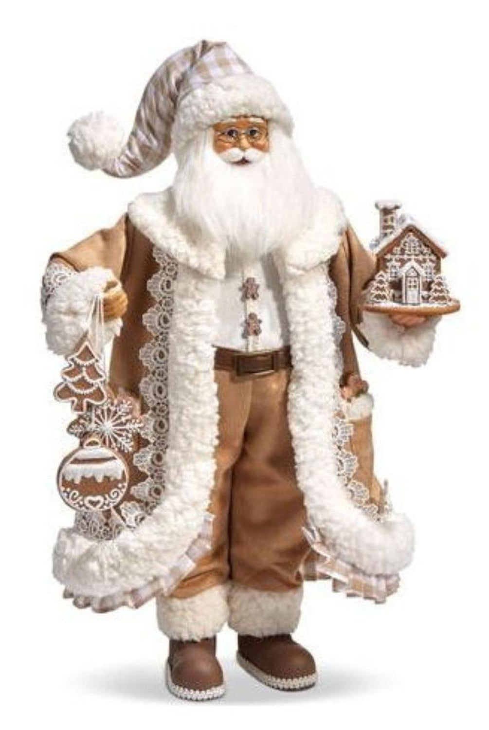 18" Gingham Gingerbread Christmas Santa Figure