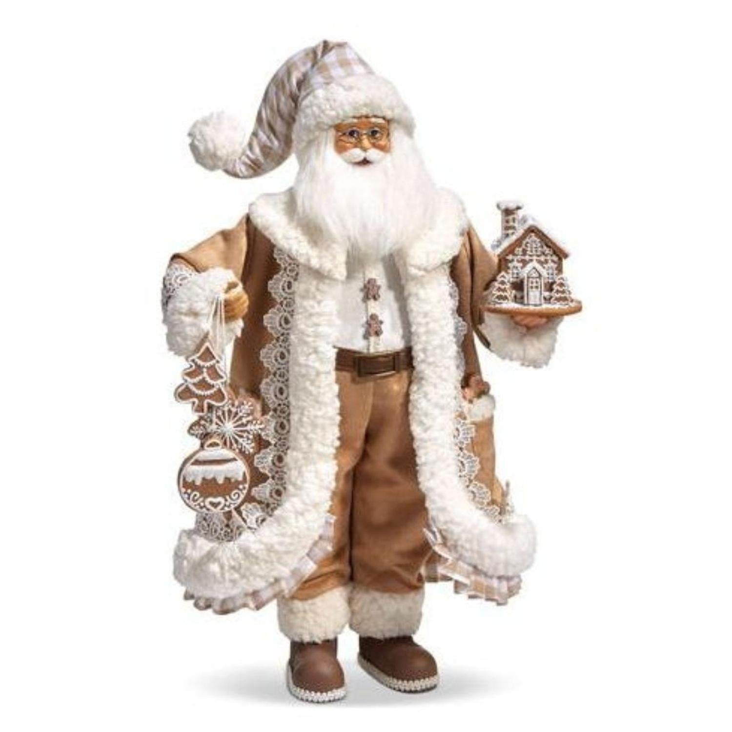 18" Gingham Gingerbread Christmas Santa Figure