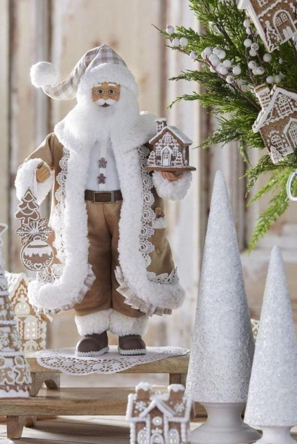 18" Gingham Gingerbread Christmas Santa Figure